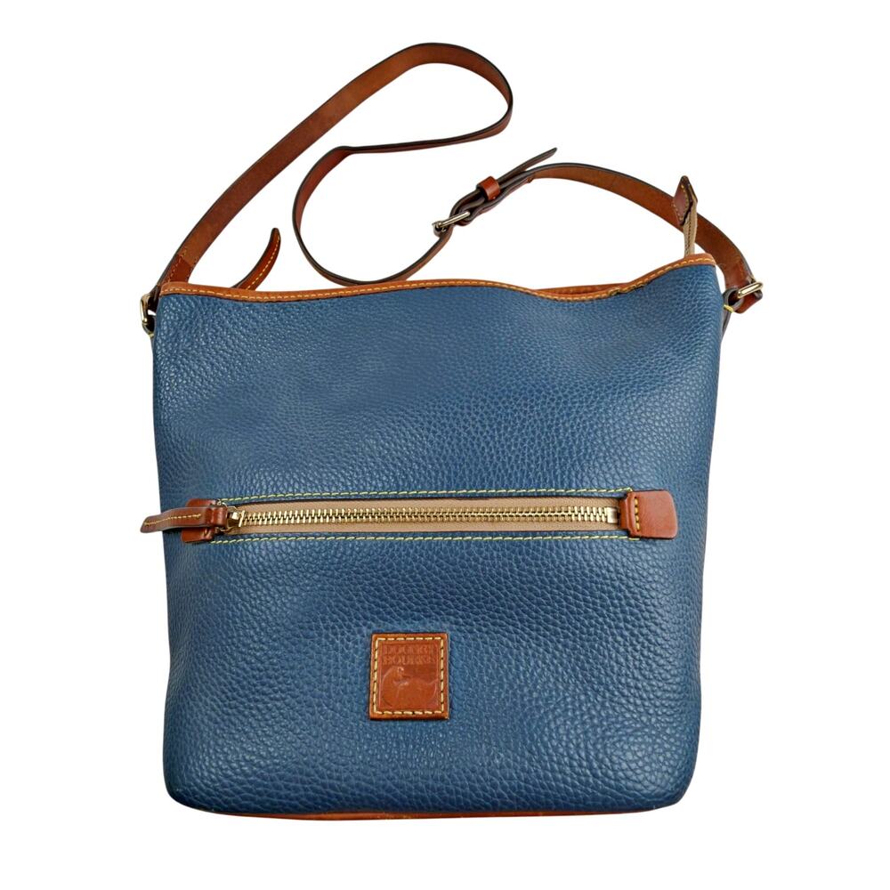 Dooney & Bourke Pebble Grain Leather Zip Sac Crossbody Bag Purse Jeans Blue